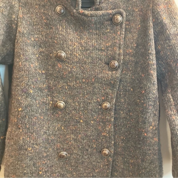 ZARA KNIT Sz S Thick Knit Knee Length Double Breasted Heather Brown Unlined Coat - Picture 2 of 15